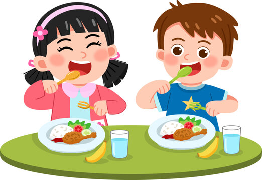 Boy and Girl Having Lunch Together 