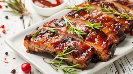 Pork Belly on a White Background – a clean and appetizing visual. The fresh pork belly stands out against the white backdrop, emphasizing its rich texture and savory appeal.