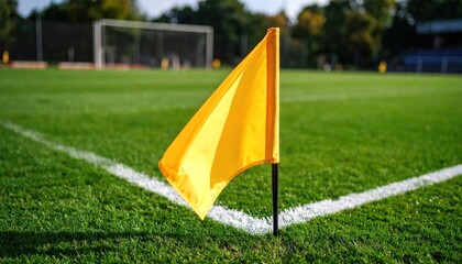Soccer Field Corner Flag on Fresh Green Grass