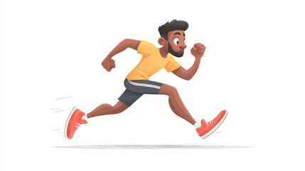 An animated character of a man running energetically forward in motion,