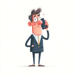 An animated male character wears glasses and a suit with a white shirt and yellow tie,