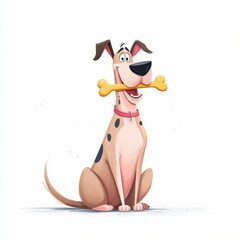 Anthropomorphic cartoon dog sitting upright holding a large yellow bone between its front paws,
