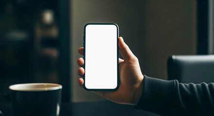 Smartphone Display Mockup with Hand and Coffee