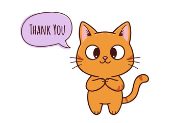 Adorable Orange Cat Saying Thank You Cute Cartoon Illustration