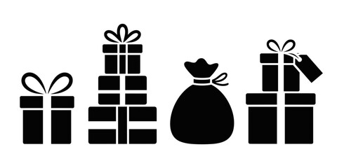 Black silhouette gift boxes and bag vector illustration for holiday season celebrations and events design