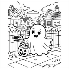 Spooky halloween coloring book page for kids featuring classic monsters and fun halloween elements