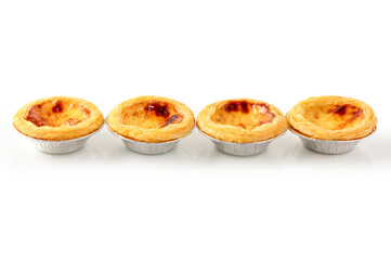 Tradition Portuguese egg tart collection isolated on white background.
