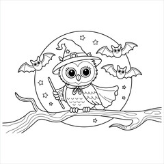 Fun halloween themed coloring book page for children featuring spooky and cute elements