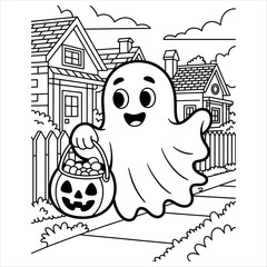 A fun halloween coloring book page featuring spooky characters and festive elements for children to enjoy and decorate