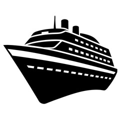 Fototapeta premium Simple black and white illustration of a cruise ship on white background