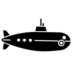 Simple black and white illustration depicting a classic submarine design