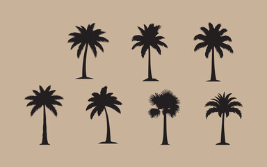Fototapeta premium Collection of silhouette palm trees on a textured beige background