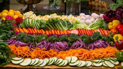 Fototapeta premium Layers of fresh vegetables cooked to perfection creating a beautiful display of various hues.