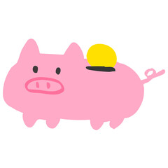 コインを入れているブタの貯金箱