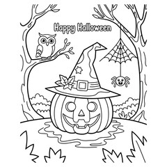 Spooky halloween coloring book pages for kids featuring classic monsters and fun scenes