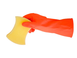 hand in red glove with sponge isolated on white background