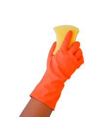 hand in glove with sponge isolated on white background
