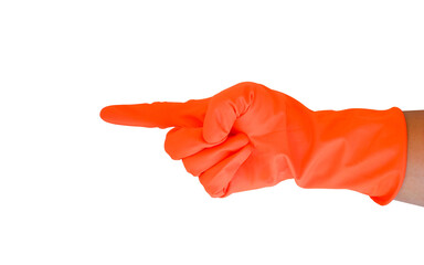 hand in a red glove with a pointing gesture