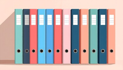Colorful Office Binders Row for Document Organization and Storage