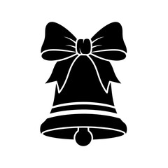 Vector art of black silhouette of a christmas bell with a large bow on top