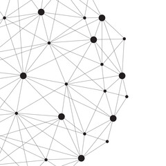 Global communication with network connection line. AI, big data, blockchain, cyber technology, and global communication with nodes and connections in geometric structure.
