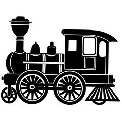 A simple black and white illustration of a vintage steam locomotive train