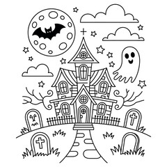 Spooky halloween coloring book pages for children featuring classic monsters and festive scenes
