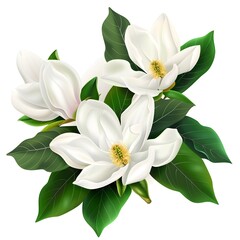 Fototapeta premium beautiful white flowers with leaves on isolated white background