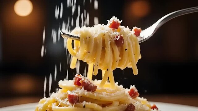 Carbonara Pasta with Cheese Sprinkle.