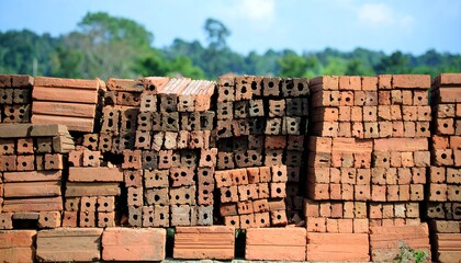 Stacked terracotta bricks outdoors