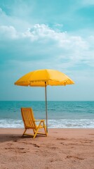 Fototapeta premium Empty yellow beach chair and umbrella