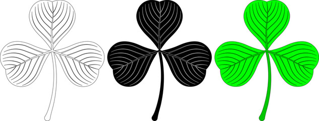 outline silhouette Shamrock leaf icon set