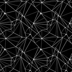 Geometric black and white line art seamless pattern. Hand drawn endless motif in watercolour and digital. Mixed media botanical design for textile, fabric, packaging, decoupage, prints, souvenirs.