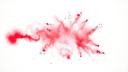 A burst of bright red Holi powder frozen in motion, creating a vivid and energetic display on a pure white background.