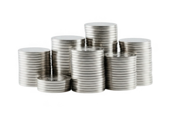 Stack of coins isolated on transparent background