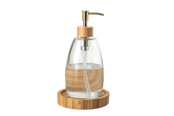 Glass soap dispenser with bamboo accents design