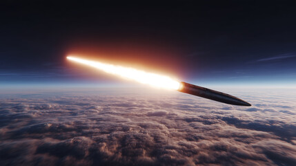An intercontinental ballistic missile (ICBM) launches into the upper atmosphere