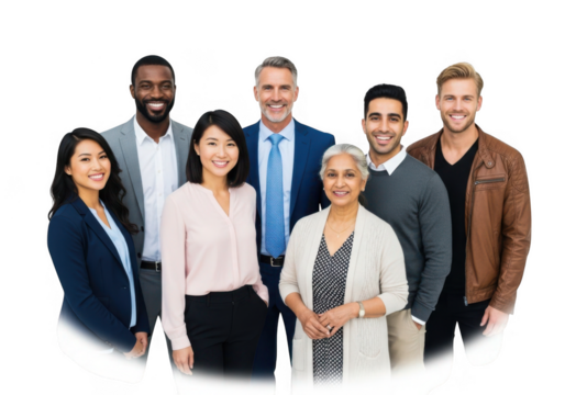 Diverse group of professionals isolated on transparent background