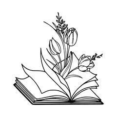 the magic of reading: a book and flowers illustration