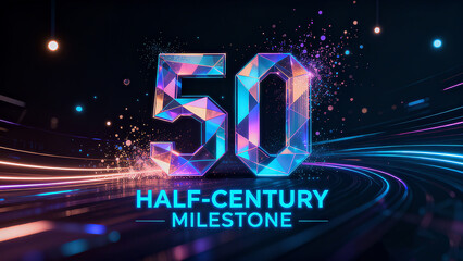 The dazzling "50" number and "Half Century Milestone" text represent the commemorative concept of the 50th anniversary milestone, suitable for occasions such as anniversary celebrations.
