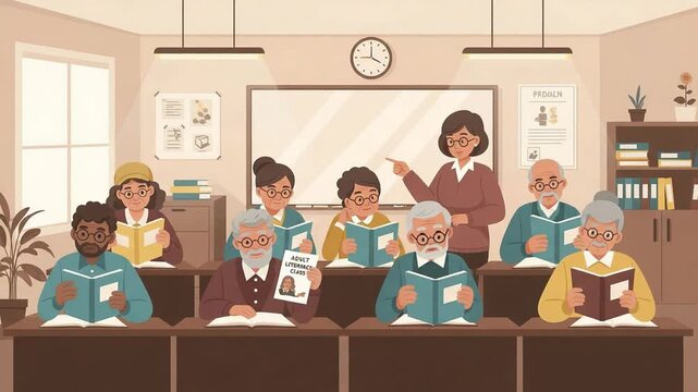 Diverse Adults and Seniors Learning in a Community Literacy Class