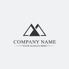 Simple mountain range logo design with brand name and tagline.