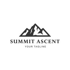 Simple mountain range logo design with brand name and tagline.