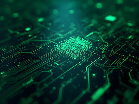 Neon Green Circuit Board Futuristic Seamless Pattern