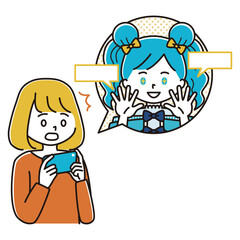 女性Vtuberの配信に衝撃を受ける女性のイラスト