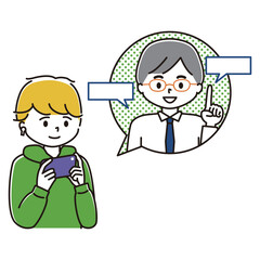 スマホで解説動画を見る男性のイラスト