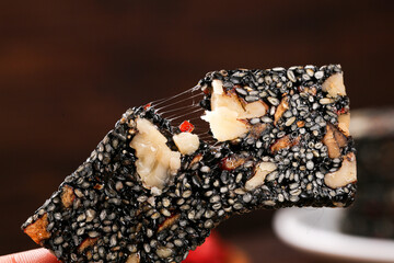 Nutritional Sesame Walnut Cake with Nuts Seeds and Melted Cheese Healthy Dark Chocolate Dessert Pastry