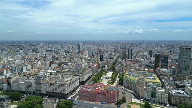 Panoramic Aerial View of Buenos Aires with Casa Rosada and Financial District Skyline