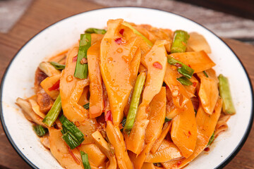 Fresh Yellow Moso Bamboo Shoots Stir-Fry with Vegetables Asian Cuisine