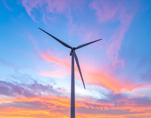Wind turbine at sunset, vibrant clouds